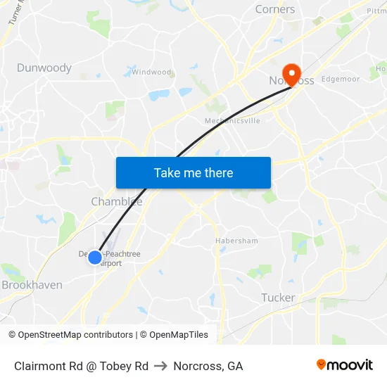 Clairmont Rd @ Tobey Rd to Norcross, GA map