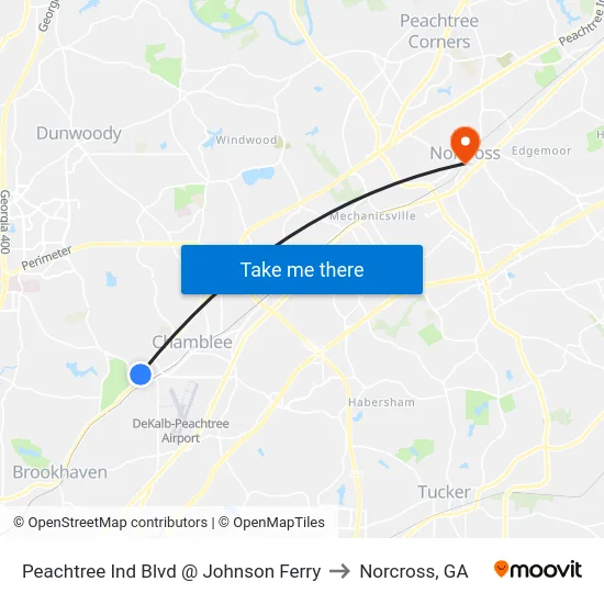 Peachtree Ind Blvd @ Johnson Ferry to Norcross, GA map