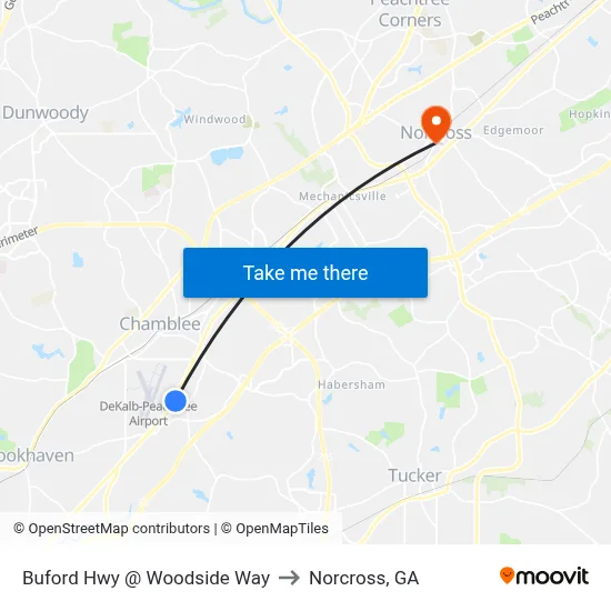 Buford Hwy @ Woodside Way to Norcross, GA map