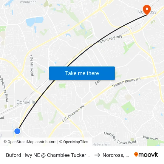 Buford Hwy NE @ Chamblee Tucker Rd to Norcross, GA map