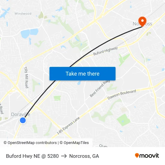 Buford Hwy NE @ 5280 to Norcross, GA map