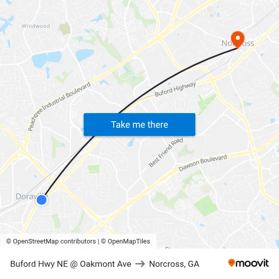 Buford Hwy NE @ Oakmont Ave to Norcross, GA map