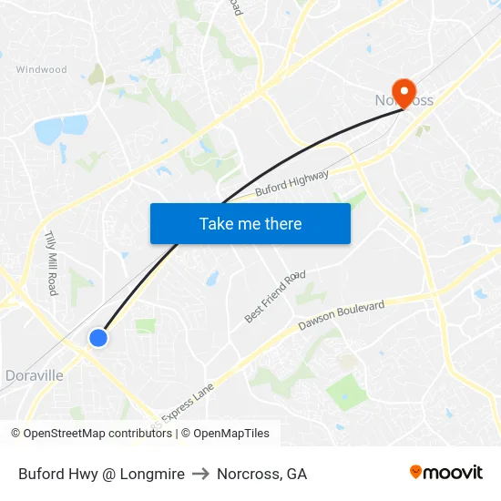 Buford Hwy @ Longmire to Norcross, GA map