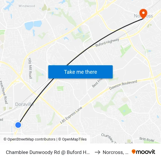 Chamblee Dunwoody Rd @ Buford Hwy NE to Norcross, GA map