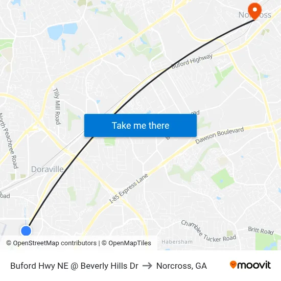 Buford Hwy NE @ Beverly Hills Dr to Norcross, GA map
