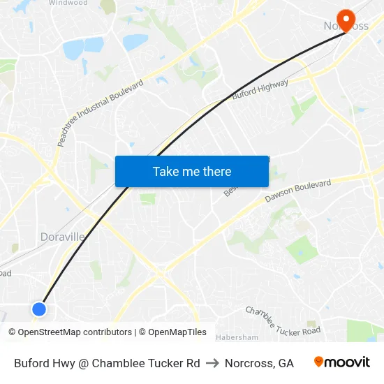 Buford Hwy @ Chamblee Tucker Rd to Norcross, GA map