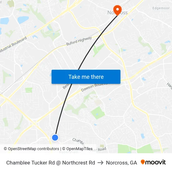 Chamblee Tucker Rd @ Northcrest Rd to Norcross, GA map
