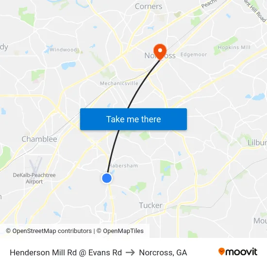 Henderson Mill Rd @ Evans Rd to Norcross, GA map