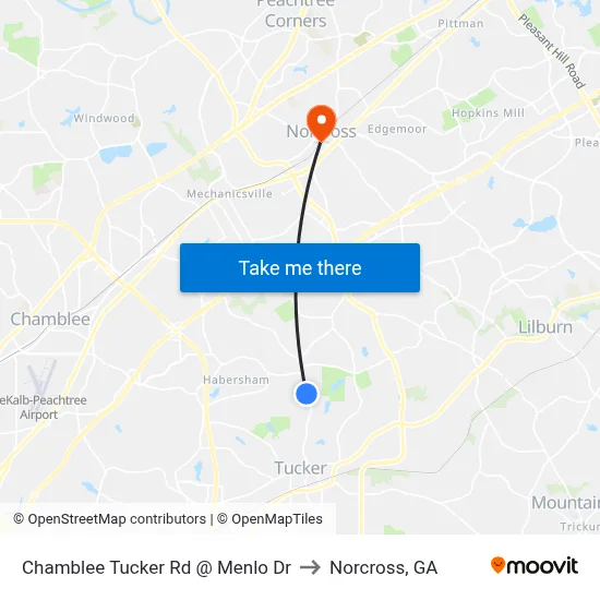 Chamblee Tucker Rd @ Menlo Dr to Norcross, GA map