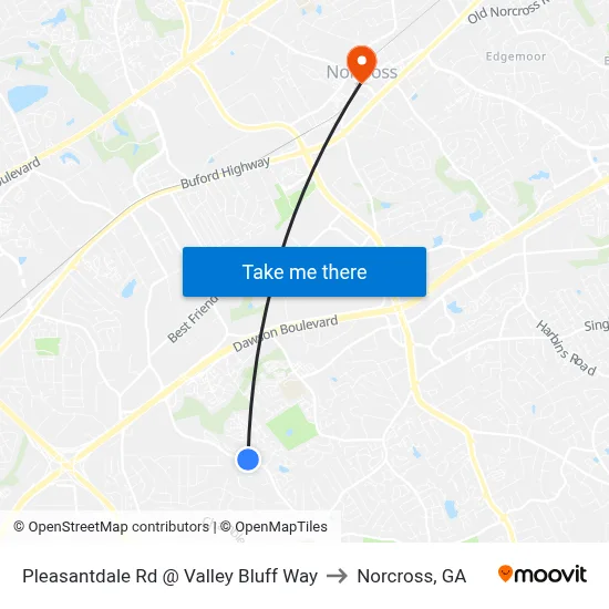 Pleasantdale Rd @ Valley Bluff Way to Norcross, GA map