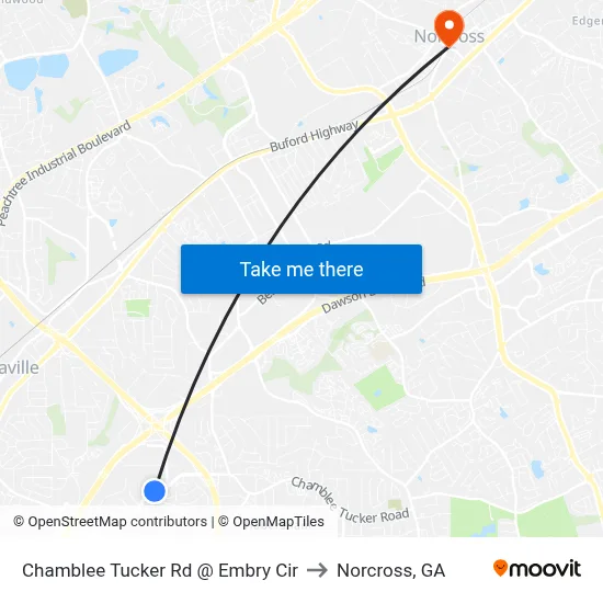 Chamblee Tucker Rd @ Embry Cir to Norcross, GA map