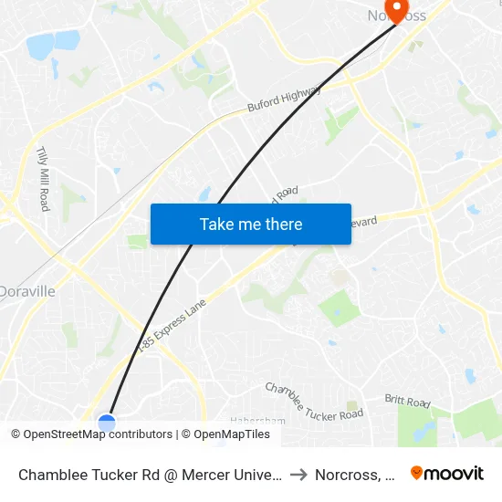 Chamblee Tucker Rd @ Mercer Universi to Norcross, GA map