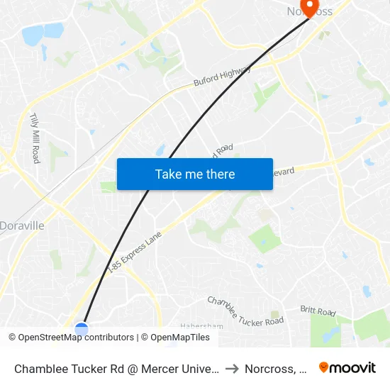 Chamblee Tucker Rd @ Mercer Universi to Norcross, GA map