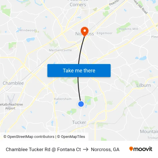 Chamblee Tucker Rd @ Fontana Ct to Norcross, GA map