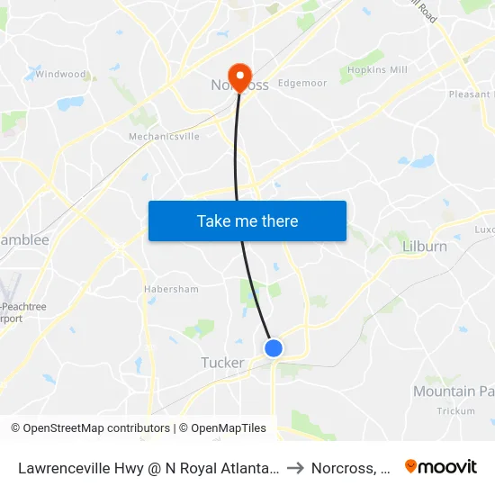Lawrenceville Hwy @ N Royal Atlanta Dr to Norcross, GA map