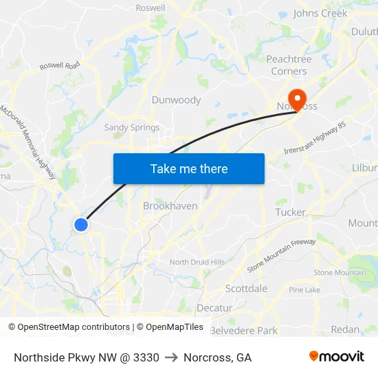 Northside Pkwy NW @ 3330 to Norcross, GA map