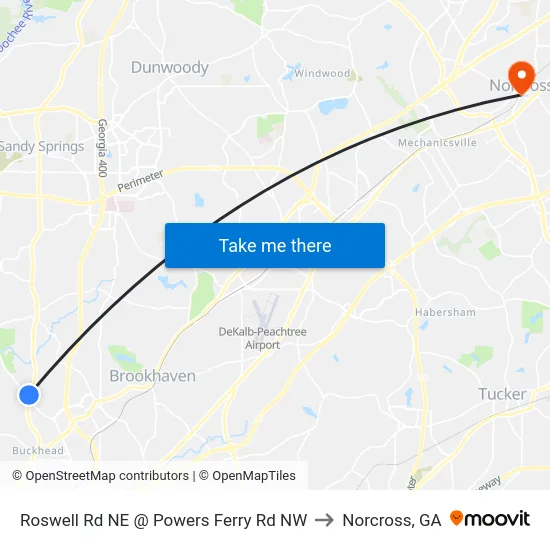 Roswell Rd NE @ Powers Ferry Rd NW to Norcross, GA map