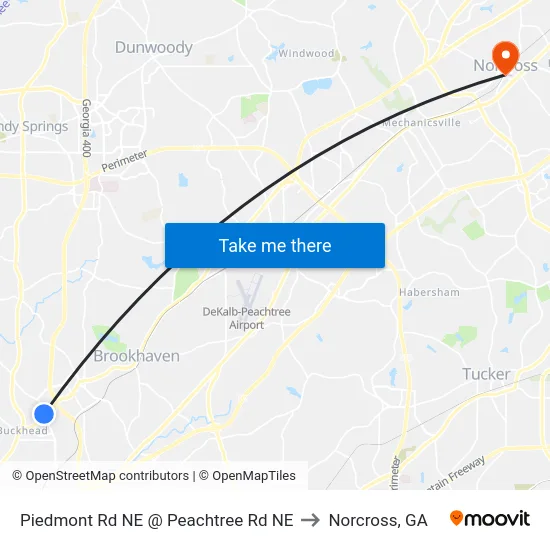 Piedmont Rd NE @ Peachtree Rd NE to Norcross, GA map