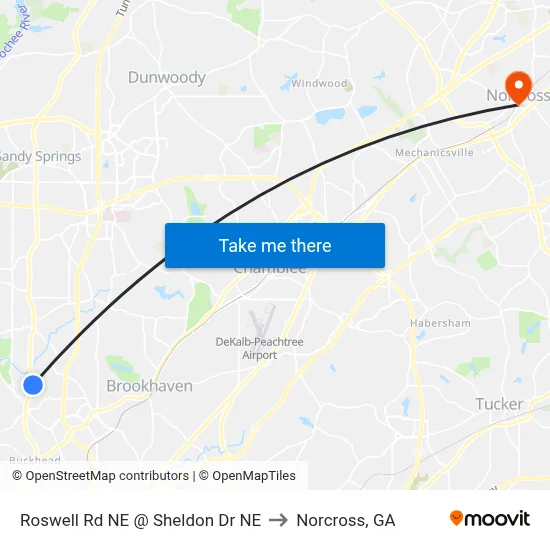 Roswell Rd NE @ Sheldon Dr NE to Norcross, GA map