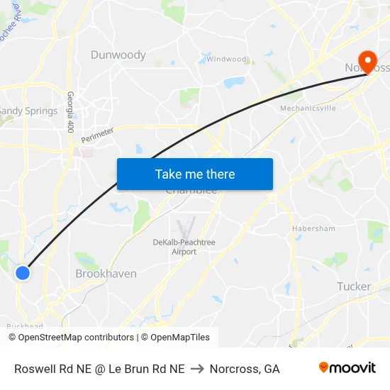 Roswell Rd NE @ Le Brun Rd NE to Norcross, GA map