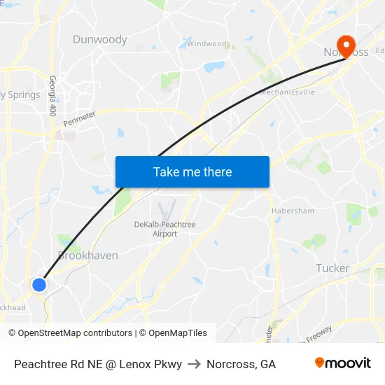 Peachtree Rd NE @ Lenox Pkwy to Norcross, GA map