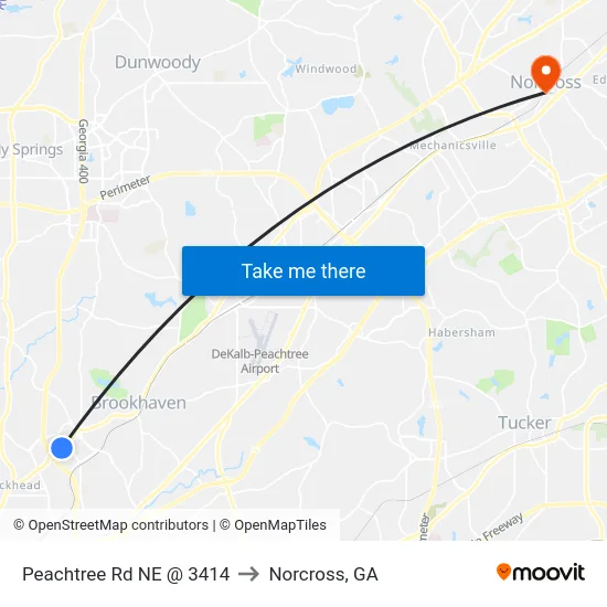 Peachtree Rd NE @ 3414 to Norcross, GA map