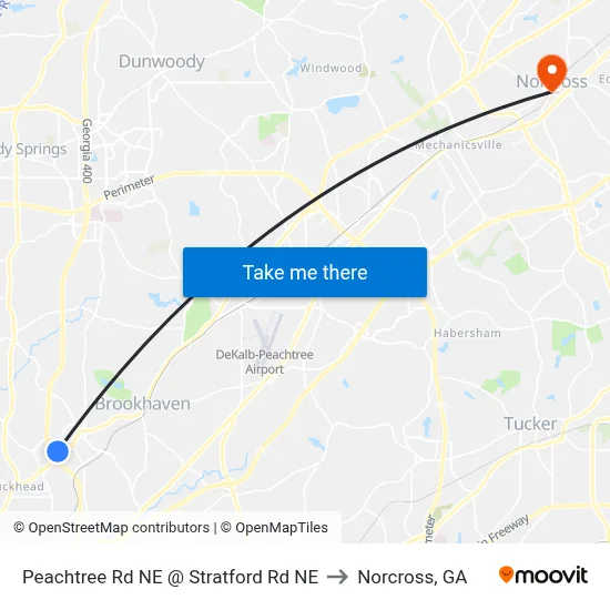 Peachtree Rd NE @ Stratford Rd NE to Norcross, GA map