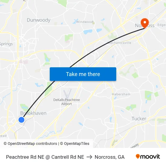 Peachtree Rd NE @ Cantrell Rd NE to Norcross, GA map