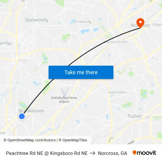 Peachtree Rd NE @ Kingsboro Rd NE to Norcross, GA map