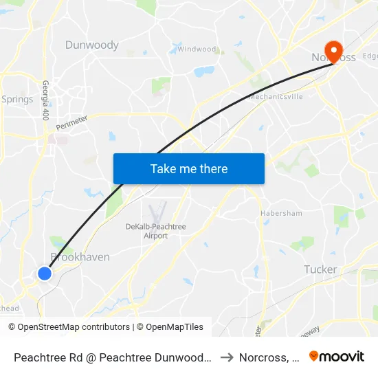 Peachtree Rd @ Peachtree Dunwoody Rd to Norcross, GA map