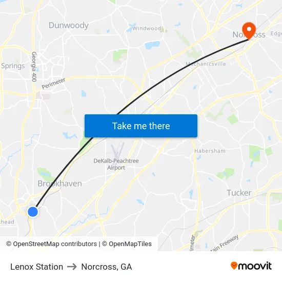 Lenox Station to Norcross, GA map