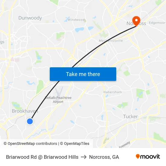 Briarwood Rd @ Briarwood Hills to Norcross, GA map