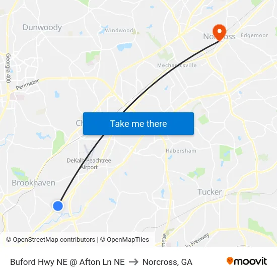 Buford Hwy NE @ Afton Ln NE to Norcross, GA map