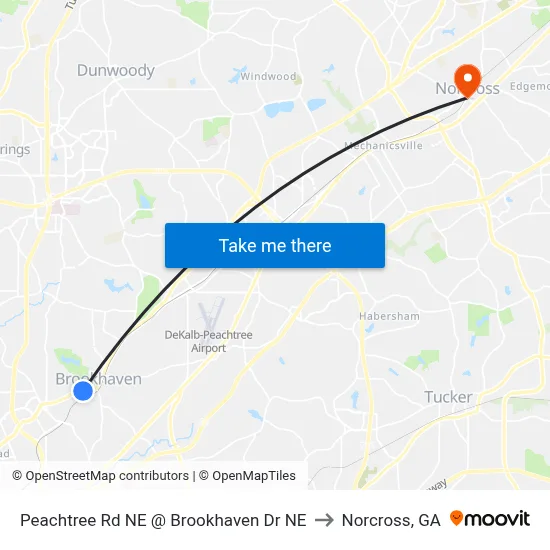 Peachtree Rd NE @ Brookhaven Dr NE to Norcross, GA map