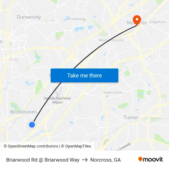 Briarwood Rd @ Briarwood Way to Norcross, GA map