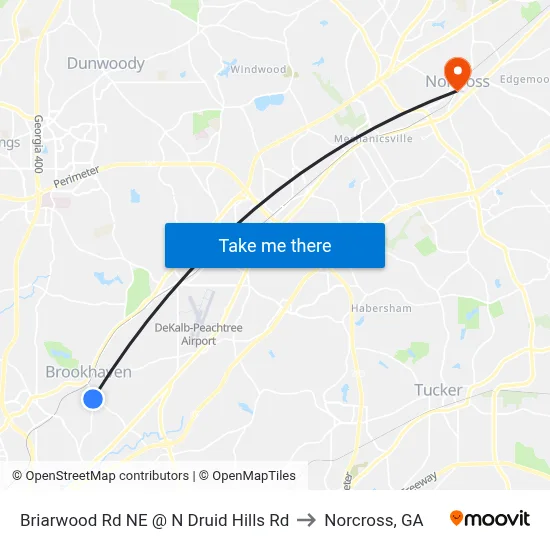 Briarwood Rd NE @ N Druid Hills Rd to Norcross, GA map