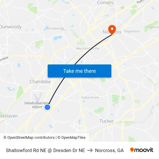 Shallowford Rd NE @ Dresden Dr NE to Norcross, GA map