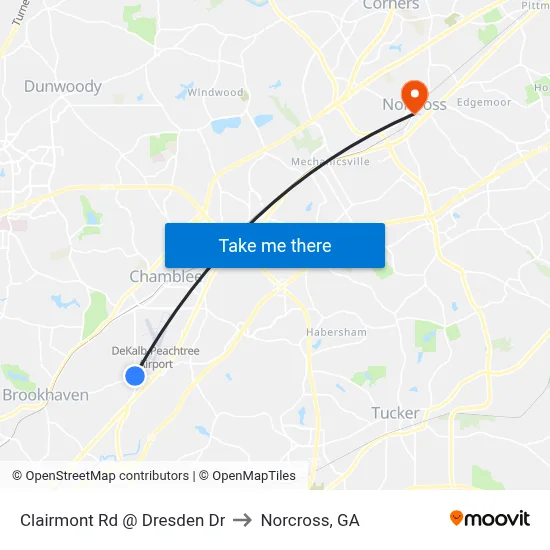 Clairmont Rd @ Dresden Dr to Norcross, GA map