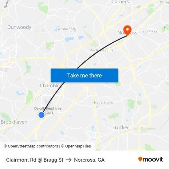 Clairmont Rd @ Bragg St to Norcross, GA map