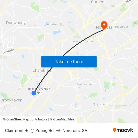 Clairmont Rd @ Young Rd to Norcross, GA map
