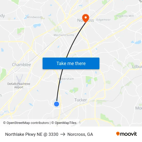 Northlake Pkwy NE @ 3330 to Norcross, GA map