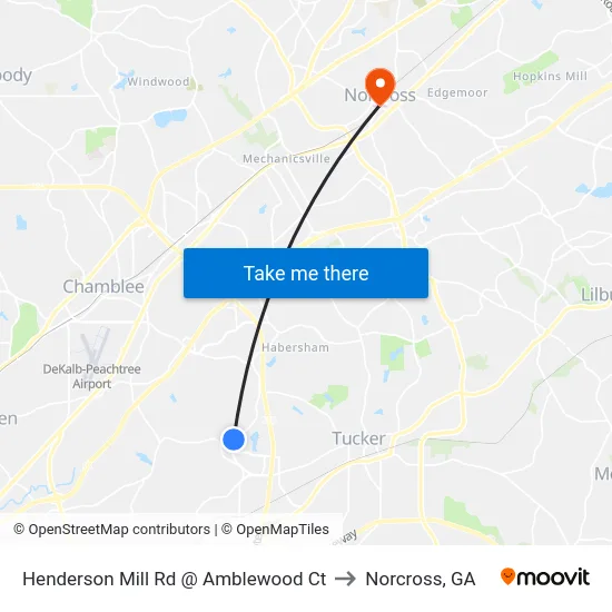 Henderson Mill Rd @ Amblewood Ct to Norcross, GA map