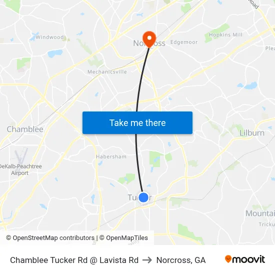 Chamblee Tucker Rd @ Lavista Rd to Norcross, GA map