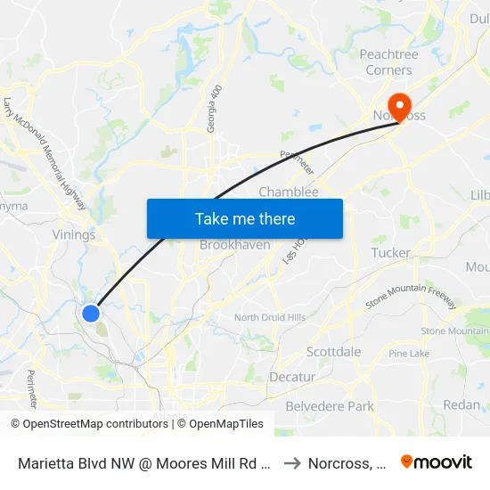 Marietta Blvd NW @ Moores Mill Rd NW to Norcross, GA map