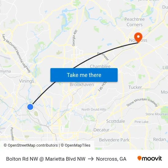 Bolton Rd NW @ Marietta Blvd NW to Norcross, GA map