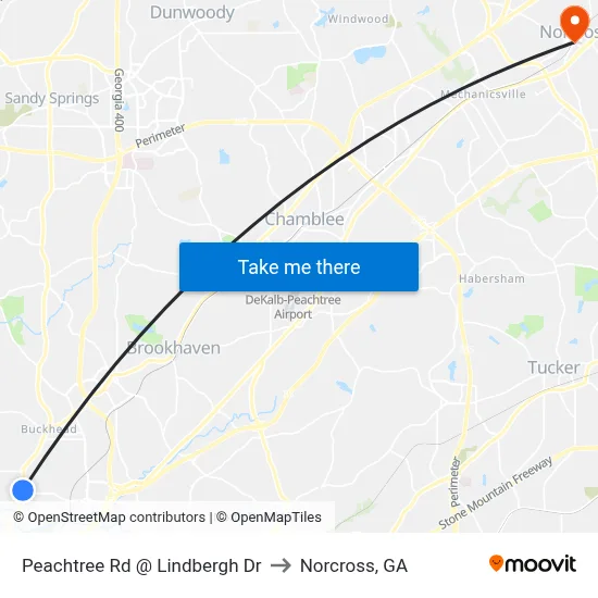 Peachtree Rd @ Lindbergh Dr to Norcross, GA map