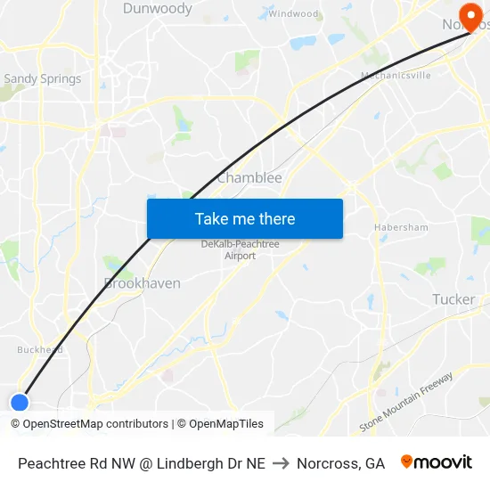 Peachtree Rd NW @ Lindbergh Dr NE to Norcross, GA map