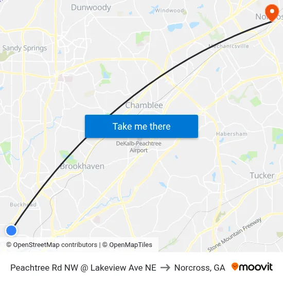 Peachtree Rd NW @ Lakeview Ave NE to Norcross, GA map