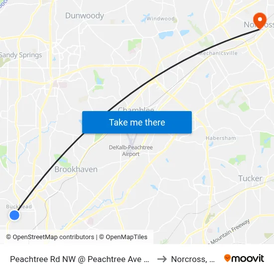 Peachtree Rd NW @ Peachtree Ave NE to Norcross, GA map