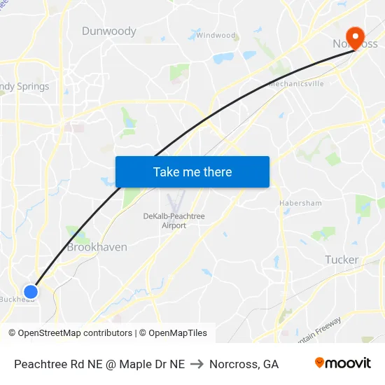 Peachtree Rd NE @ Maple Dr NE to Norcross, GA map